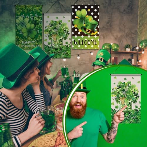 Tegeme 3 Pcs Happy St. Patrick's Day Banner Door Decoration St. Patricks Day Hanger Door Sign Green Shamrock Hanging Flag Ornaments for Irish Party Holiday Outdoor Indoor Home - Image 6