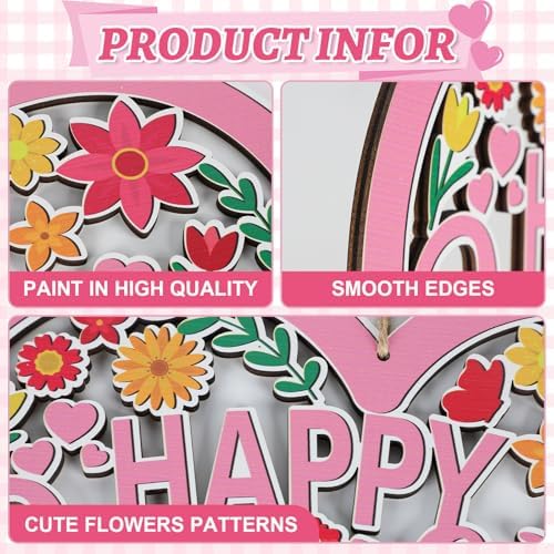 Wood Wreath for Front Door Porch Window Wall Hanging Decor (Mom Day) - Image 3