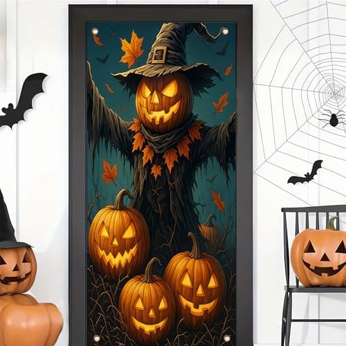 BlissYard Halloween Pumpkin Scarecrow Door Cover 35x71 Inch Polyester - Image 4