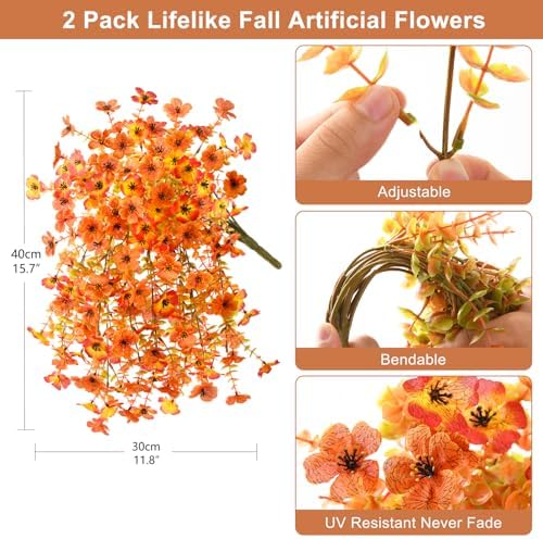 ZFProcess Artificial Fall Flowers for Outdoors 2PCS Silk Fake Flowers - Image 3