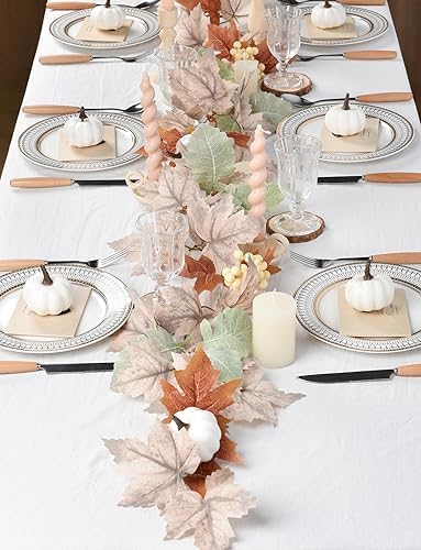 DearHouse Pumpkin Fall Maple Leaf Garland, 6Ft Hanging Vine White Maple Garland Artificial Autumn Foliage Thanksgiving Decor for Home Wedding Fireplace Party Christmas - Image 7
