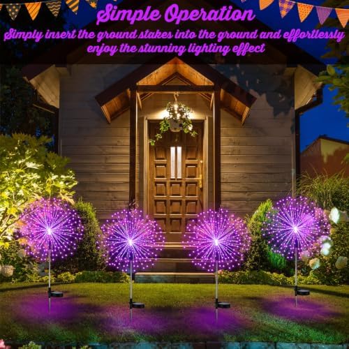 Tujoe 6 Pcs Halloween Solar Firework Stake Lights 180 LED 8 Modes - Image 5