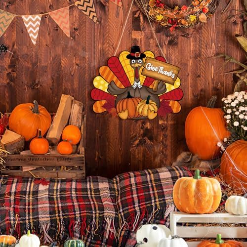 Thanksgiving Decoration Wooden Turkey Pumpkin Door Wreath for Front Door Sign Wall Signs, Thankful Blessed Grateful Pumpkin Sign Hanging for Fall Autumn Harvest Home Halloween Decoration - Image 4