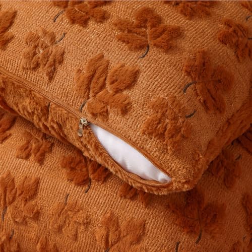 Fall Throw Pillow Covers 20x20 Set of 2 Rust Orange Plush Maple Leaf - Image 3