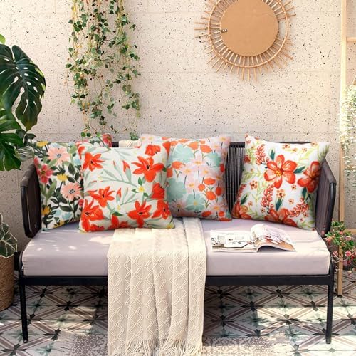 Pyonic Pack of 2 Outdoor Pillows Cover 18X18 inch Floral Waterproof Outdoor Throw Pillow Covers for Patio Furniture Porch - Image 7