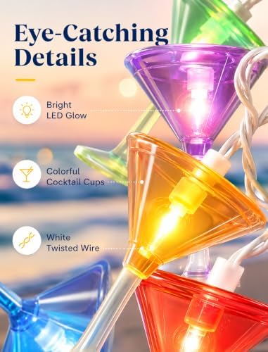 Multicolor Cocktail String Lights, 8.5Ft Cocktail Plug in Outdoor Party Lights with 10 LED Multicolor Cocktail Lights, Summer Patio Decorations String Lights for Bedroom Home Decks Party Lighting - Image 3