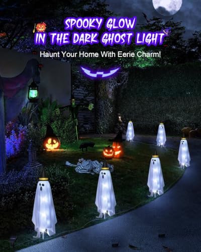 Halloween Decorations Solar Ghost Lights Outdoor, 6-Packs Solar Garden Spooky Decorations Lights, Light up Floating Scary Ghosts Decorations, Lights Yard, Pathway,Haunted House Party Decor - Image 3