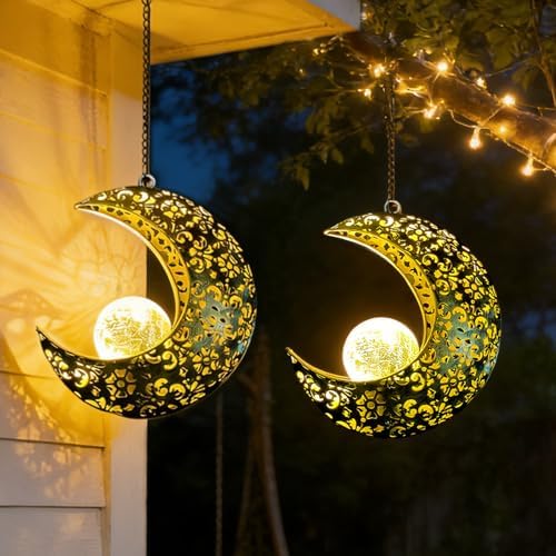 Solar Hanging Moon Lights,Outdooor Lanterns Waterproof Yard Decor Gifts by QCF