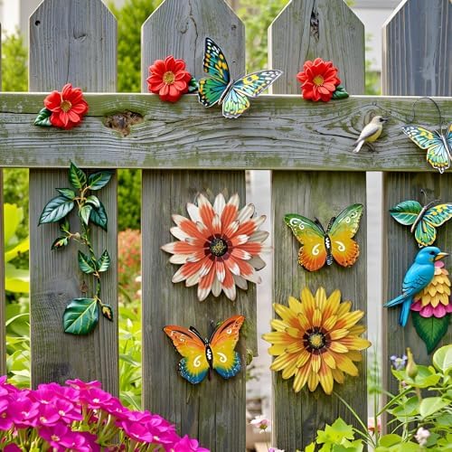 Meduofon Metal Flowers Outdoor Wall Decor, 4 Pack Metal Flower & Butterfly Wall Art Decor Outdoor or Indoor, Wall Sculptures for Deck Decor, Garden Fence, Yard, Patio, Porch, Bedroom, Living Room - Image 5