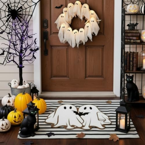 Duraaamo 2 Pcs Halloween Doormat Outdoor Ghost Coir Welcome Mat, Non Slip by Duraaamo