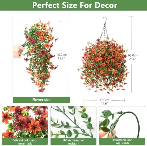 IINQCMY Artificial Flowers Fall Hanging Baskets Outdoors Fake Mums - Image 2