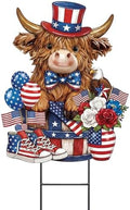 Amyhill 4th of July Highland Cow Metal Garden Stakes Patriotic American Flag Red White Blue Outdoor Yard Decorations with Stakes Independence Day Decor Sign for Home Lawn Porch Backyard Holiday Decor by Amyhill