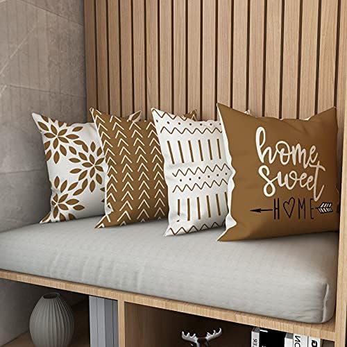 YCOLL Pillow Covers 16x16 Set of 4, Modern Sofa Throw Pillow Cover, Decorative Outdoor Linen Fabric Pillow Case for Couch Bed Car， Light Brown - Image 5