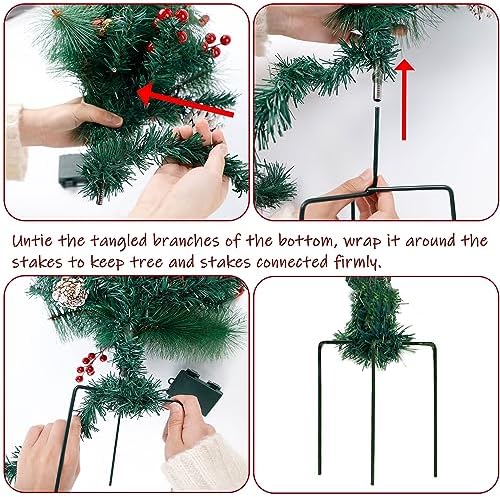 Juegoal 2 Pack 30 Inch Pre-Lit Pathway Christmas Trees, Upgrade Artificial Xmas Urn Filler with 60 LED Lights, Red Berries and Pine Cones Ornaments, Battery Operated Holiday Décor for Driveway, Yard - Image 6