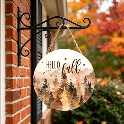 Hello Fall Wreath for Front Door Outside Autumn Thanksgiving Welcome Sign Fall Forest Trees Wood Door Hanger 12x12 Inch Rustic Farmhouse Indoor Outdoor Decor for Home Porch Wall Hanging Plaque - Image 4