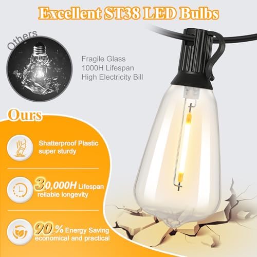 Brightever 150FT Outdoor String Lights 77 Bulbs, Waterproof Patio Lights - Image 2
