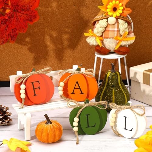 PETKNOWS 4Pcs Fall Pumpkin Wooden Signs for Thanksgiving Tiered Tray Decor by PETKNOWS