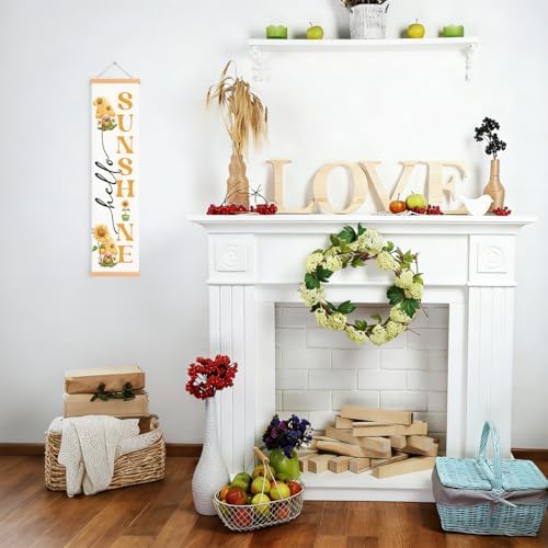 Hello Sunshine Porch Banner, Sunflower Hanging Door Banners, Rustic Welcome Banner for Front Door Indoor Outdoor Decor, Seasonal Party Decorations for Farmhouse Yard Home Classroom - Image 3