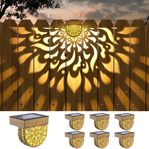 Solar Fence Lights 6 Pack Solar Deck Step Wall Lights Outdoor Waterproof LED Decorations Warm Yellow Light Decorative Lighting for Garden, Front Door, Backyard (Bronze) by EKQ