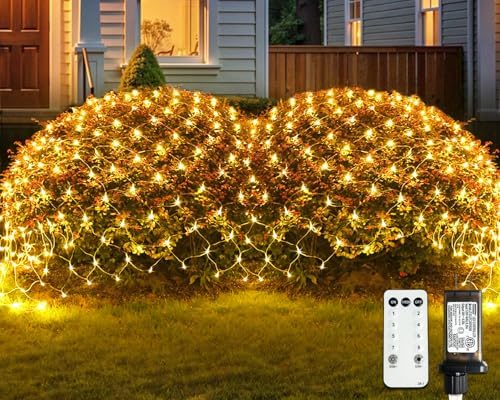 JMEXSUSS 360 LED Net Lights Outdoor, 12ft x 5ft, Plug in, Warm White by JMEXSUSS