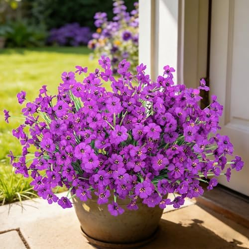 Ouddy Decor 24 Bundles Artificial Flowers for Outdoors Decorations, Purple - Image 2