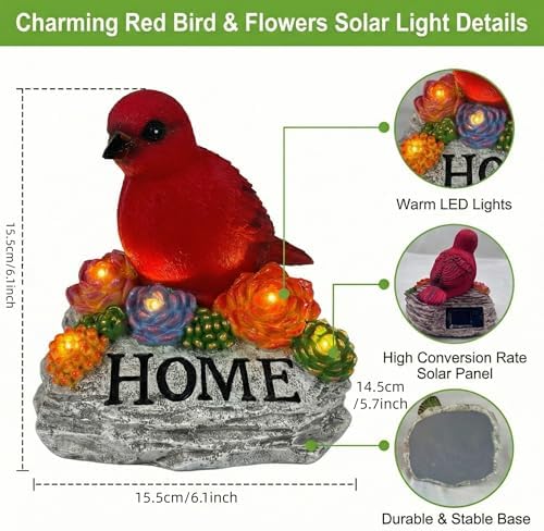 DECOUE Solar Garden Statue with Bird“Home”Sign,Outdoor Decor with Warm LED - Image 6
