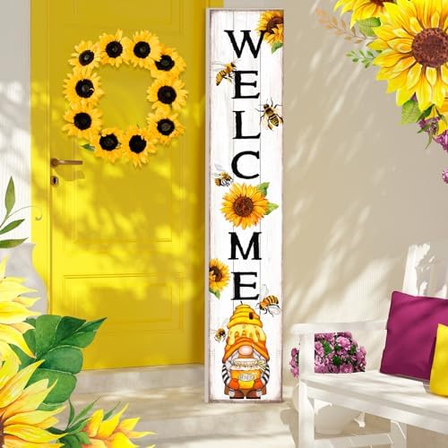 Summer Sunflower Welcome Porch Sign Wooden 47" H Bee Vertical Decor - Image 2