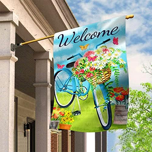 Texupday Welcome Blue Bicycle Flower Blooms Butterfly Decoration Spring House Flag Outdoor Yard Flag 28" x 40" - Image 6