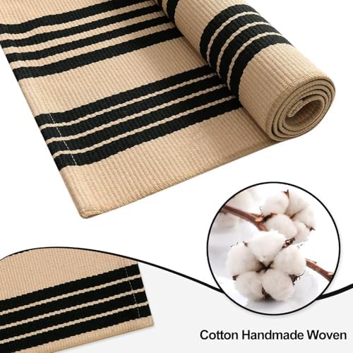 OJIA Outdoor Rug 3'x5', Black and Tan Patio Rugs Fall Door Mat Outside - Image 3