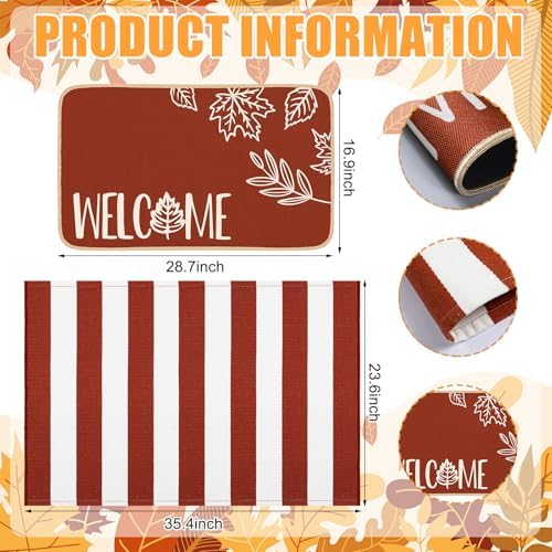 Tinideya 2 Pcs Fall Door Mat Outdoor Layered Autumn Leaves Welcome Mat - Image 2