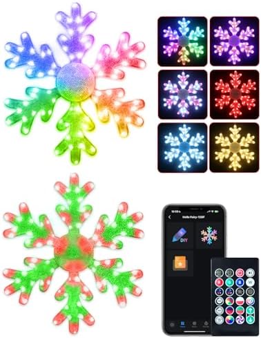 32" Smart Snowflake Christmas Lights Outdoor 2 Pack – APP Control, DIY Color Changing, 100+ Effects, Music Sync, Group Control, Plug In Large Foldable Waterproof LED Holiday Decor for Window Wall Yard by AvatarControls