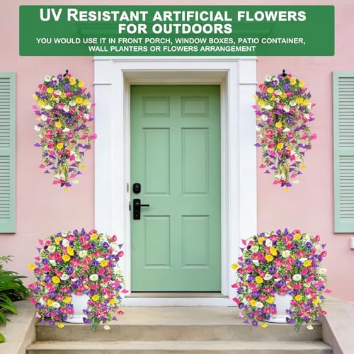 4PCS Artificial Hanging Flowers 276 Heads Faux Petunias with Eucalyptus - Image 2