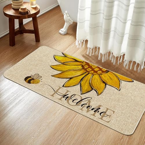 Sunflower Welcome Doormat 17"x36", Non Slip Door Mat Indoor Entrance, Hello Indoor Front Door mat, Spring Summer Outdoor Entrance Mat, Low Profile Design Patio Porch Entryway Mats - Image 4