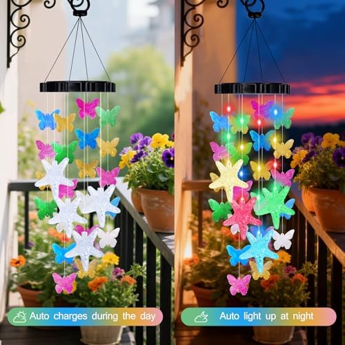 (New) Solar Wind Chimes for Outside, Butterfly Wind Chimes, Outdoor Decorative Wind Chimes with 2 Light Modes for Patio, Garden, Yard, Porch, Gifts for Mom, Grandma, Wife, Family and Friends - Image 2