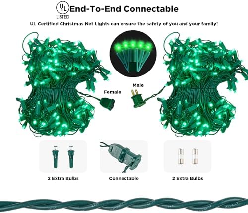 Led Net Lights Christmas Lights Outdoor 200Leds 9ft x 6ft Upgraded Green Christmas Net Lighting, Waterproof 5mm LED Wide Angle Outdoor Indoor Mesh Net Light for Trees, Bushes, Shrubs Decorations - Image 4
