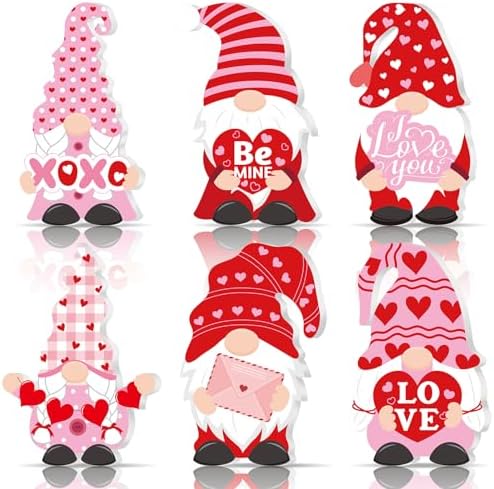 Tradder 6 Pcs Valentines Day Decor Gnome Table Wooden Sign Decorations Red Pink Table Centerpiece Wood Tiered Tray Decor for Home Valentines Day Gifts Accessories by Tradder