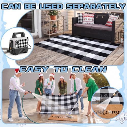 Duraaamo 2 Pcs Winter Coir Doormat Outdoor Snowflake Welcome Winter Rug Mat Layered Buffalo Plaid Snowflake Mat for Christmas Front Porch Entryway - Image 4