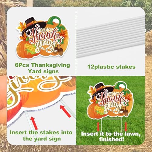 Thanksgiving Yard Signs with Stakes, 6-Pack Thanksgiving Decorations Outdoor Turkey Yard Signs, Fall Outdoor Decorations, Squirrel, Turkey, Gnome, Pumpkin, bumper harvest Car, Lawn Signs for Outside - Image 4