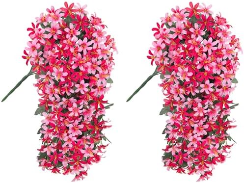 Ivydale Artificial Lily Flowers for Outdoors Fake Hanging Flower Vines for Outside Decoration, UV Resistant 2PCS Faux Plants for Patio Porch Balcony Garden Yard, Pink & Rose - Image 2