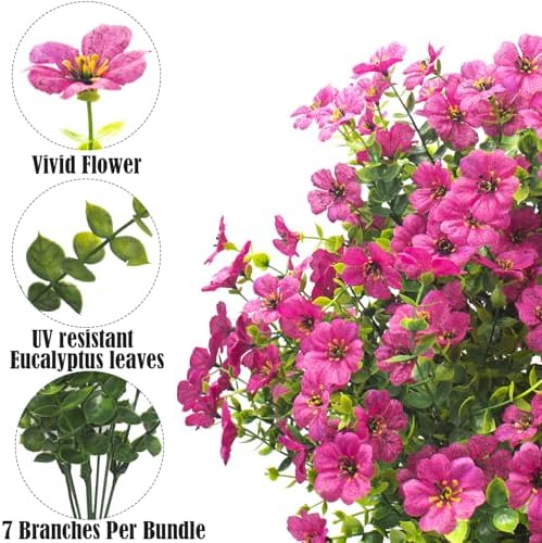 Grunyia Artificial Fake Flowers for Outdoor Spring Decoration, 16 Bundles Faux Silk Colorful Daisy UV Resistant Realistic for Outside Porch Patio Home Yard Garden Planters Pots Window Box (Red Purple) - Image 3
