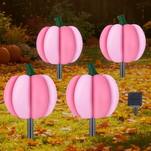 4-in-1 Pumpkin Solar Lights Outdoor Halloween Decorations Fall Stake Lights by Eyourlife