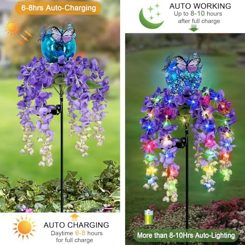 Wisteria Flower Solar Garden Stakes Pathway Lights,Yard Decorations Outdoor - Image 3