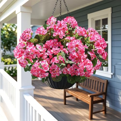 Artificial Geranium Fake Flowers for Outdoors Decoration, 6 Bundles Silk Geraniums Pink Flower UV Resistant Look Real Faux Plants for Outside Planter Front Door Garden Porch Patio Balcony Yard Home - Image 4