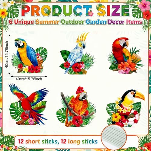 SiliFine 6 Pcs Tropical Parrot Birds Outdoor Decor 2026 Vbs Decorations Jungle Party Rainforest Themed Decorations Outside Yard Sign Garden Stakes for Summer Hawaiian Luau Classroom Birthday Party - Image 2