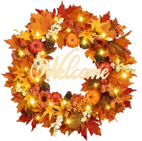 Waipfaru 22" Fall Decor, Fall Wreaths for Front Door, Autumn Wreath by Waipfaru