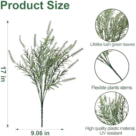 Artificial Faux Outdoor Plants for Spring Summer Decoration, 10 Bundles Fake Plastic Grass UV Resistant Look Real Fake Plants for Planter Outside Front Door Porch Patio Balcony Garden Indoor Yard Urn - Image 6