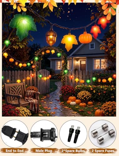 8.5Ft Fall Decor String Lights, 10 LED 3D Pumpkin Acorn Maple Leaf Plug in - Image 4