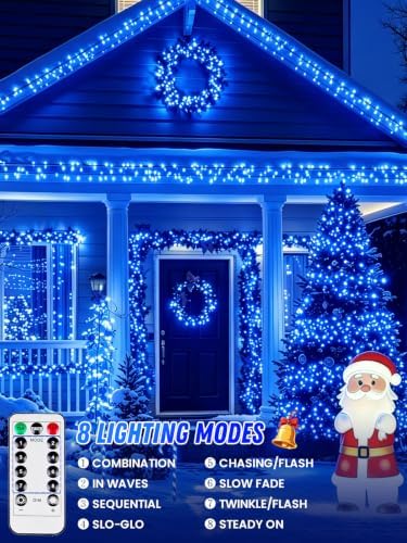 2 Pack 100 LED Fairy Lights Battery Operated with Remote Timer, 33 FT Blue - Image 5