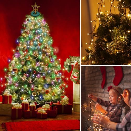 VIL Christmas Tree Lights with Ring,8.2Ft 16 Line 448 LED Green Wire Fairy Waterfall String Light Plug in,Dimmable Cascading Lights with 8 Lighting Modes for Indoor Outdoor Xmas Tree(Multicolor) - Image 3