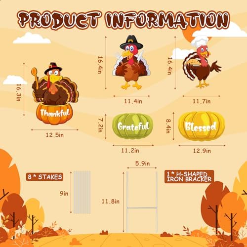 Thanksgiving Yard Signs Turkey Pumpkin Fall Yard Stakes Thanksgiving Outdoor Decorations Harvest Autumn Lawn Decorations Weatherproof Yard Signs for Garden Home Lawn Patio Walkway Decorations, grateful - Image 2